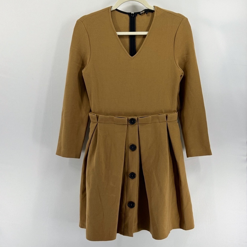 Maje Camel Raeline Long Sleeve V-neck Mini Dress Fit and Flare Medium